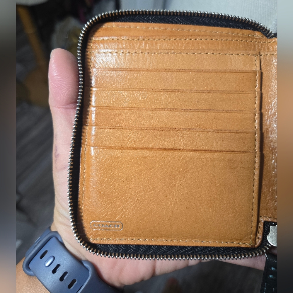 Coach Black Leather Small Wallet with Teal Stitching - Picture 9 of 13